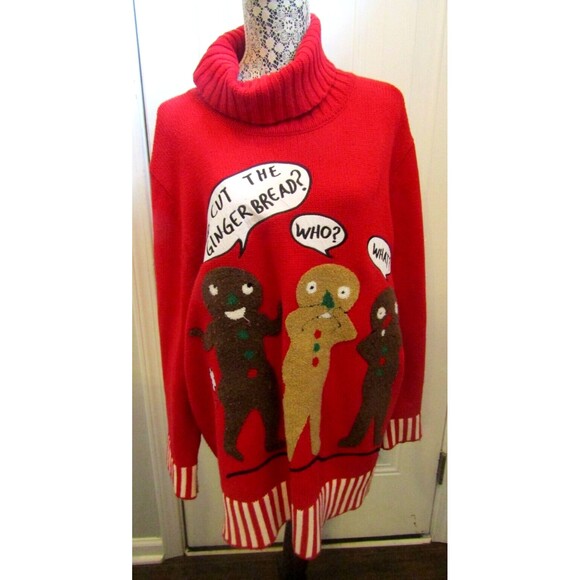 Vintage Gingerbread Sweater Dress Turtleneck Red Knit Textured Size 2XL - Picture 2 of 7